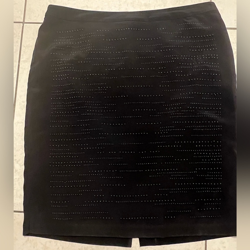 Calvin Klein black, pencil skirt, with beading on the front, gold zipper, 14